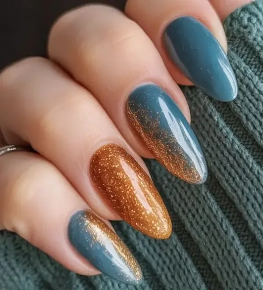 Blue and Gold Nail Design 1