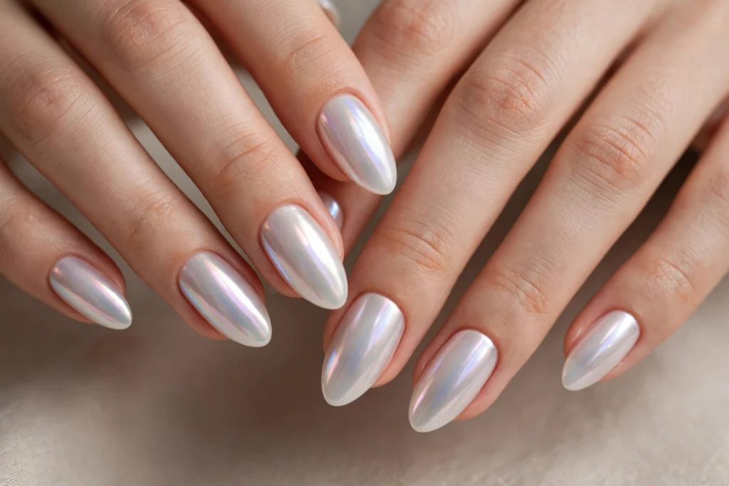 Pearl chrome nail design