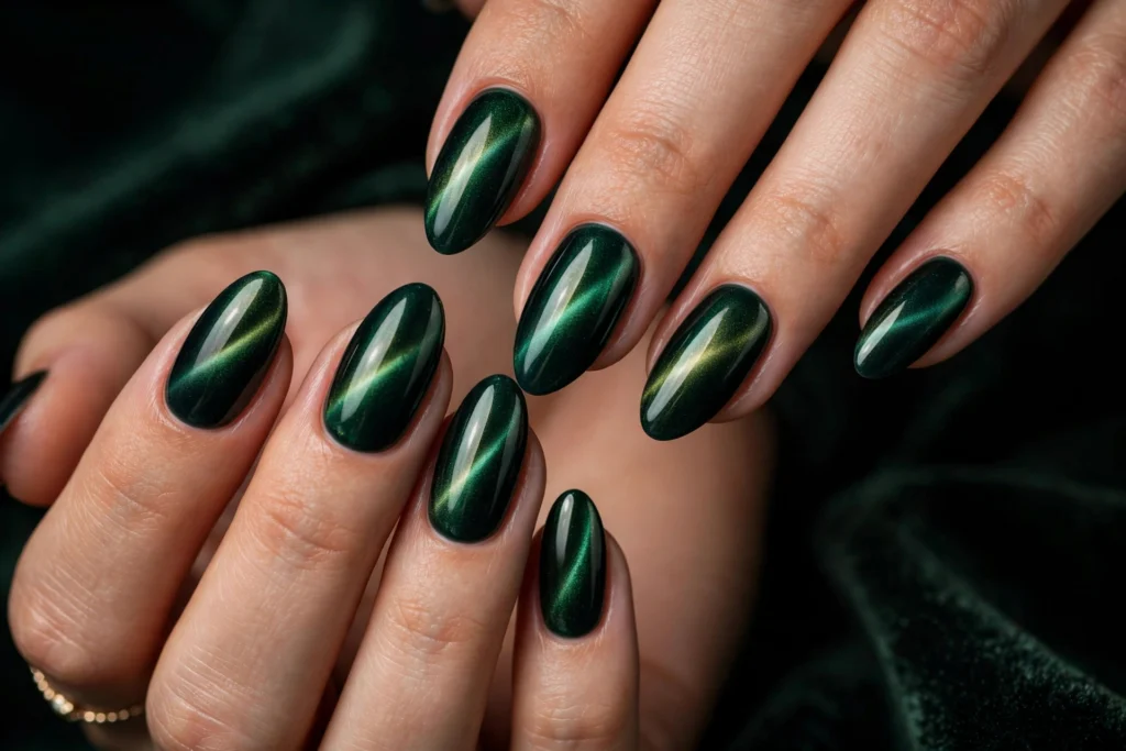 Cat-eye velvet nail design