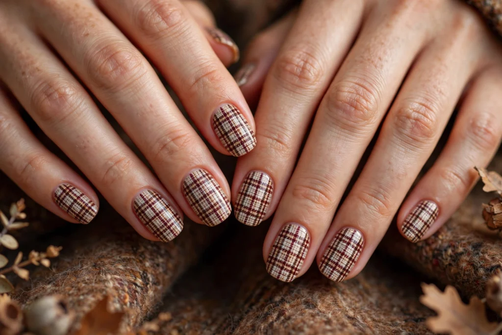 Plaid tweed nail design