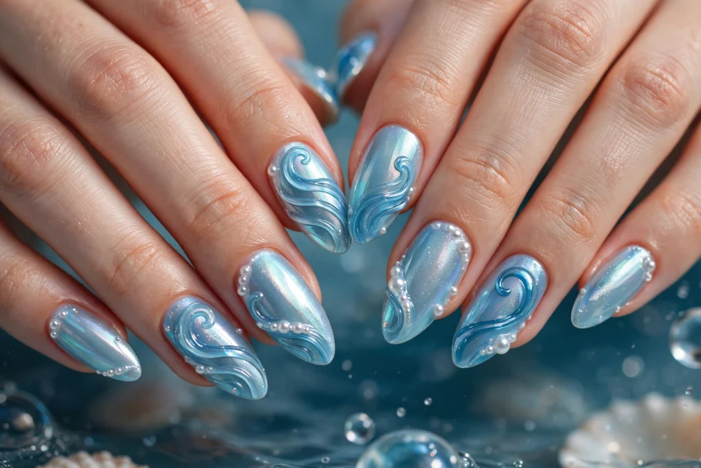 Mermaid ocean nail design
