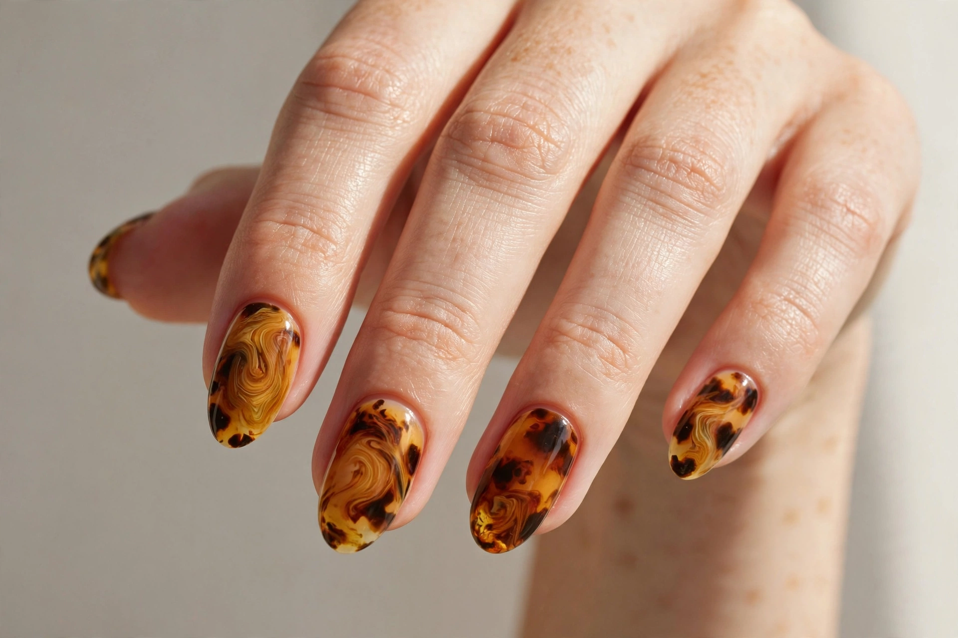Tortoiseshell amber and honey marble abstract nails
