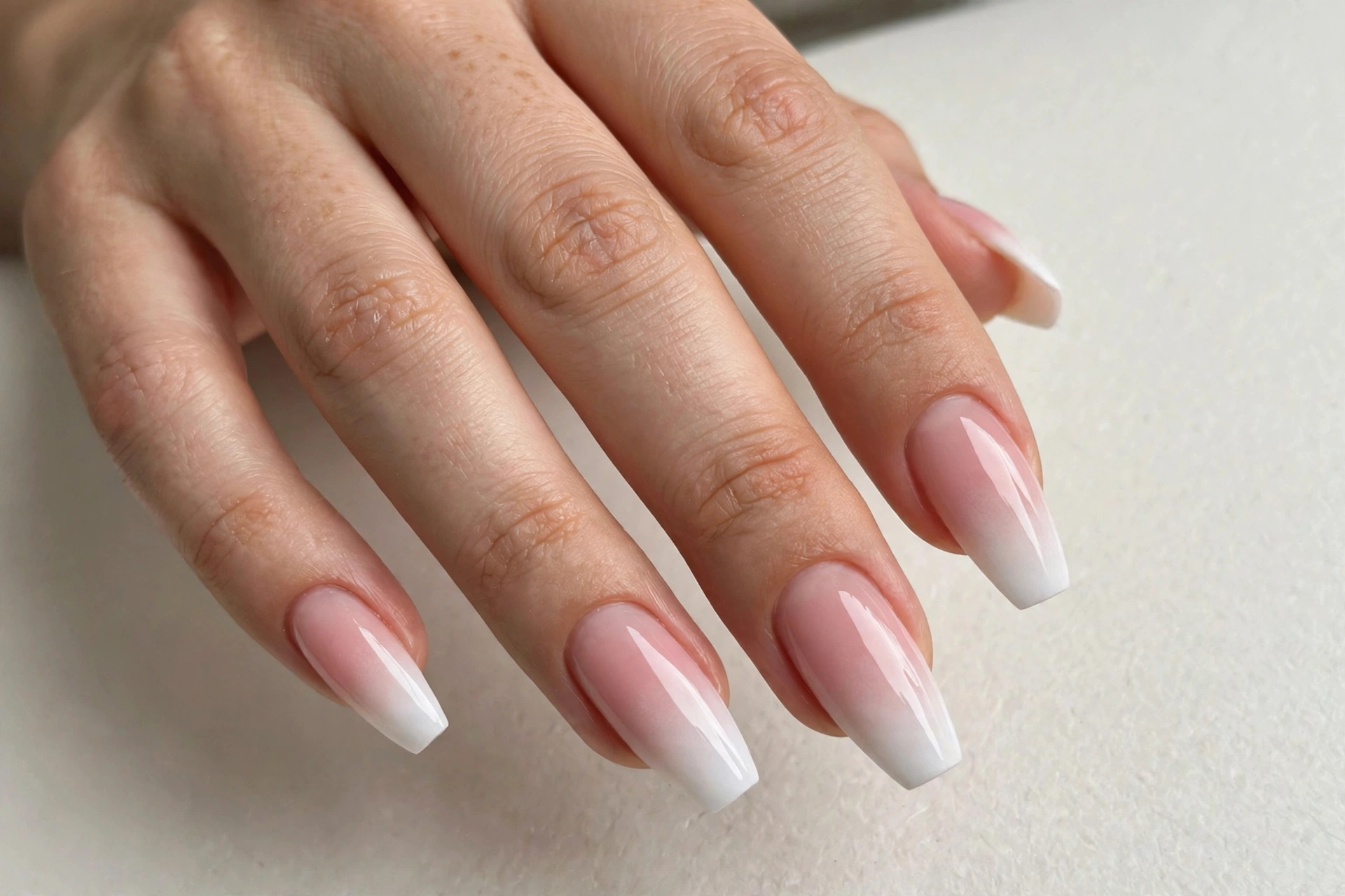 Baby boomer ombre pink white acrylic nails