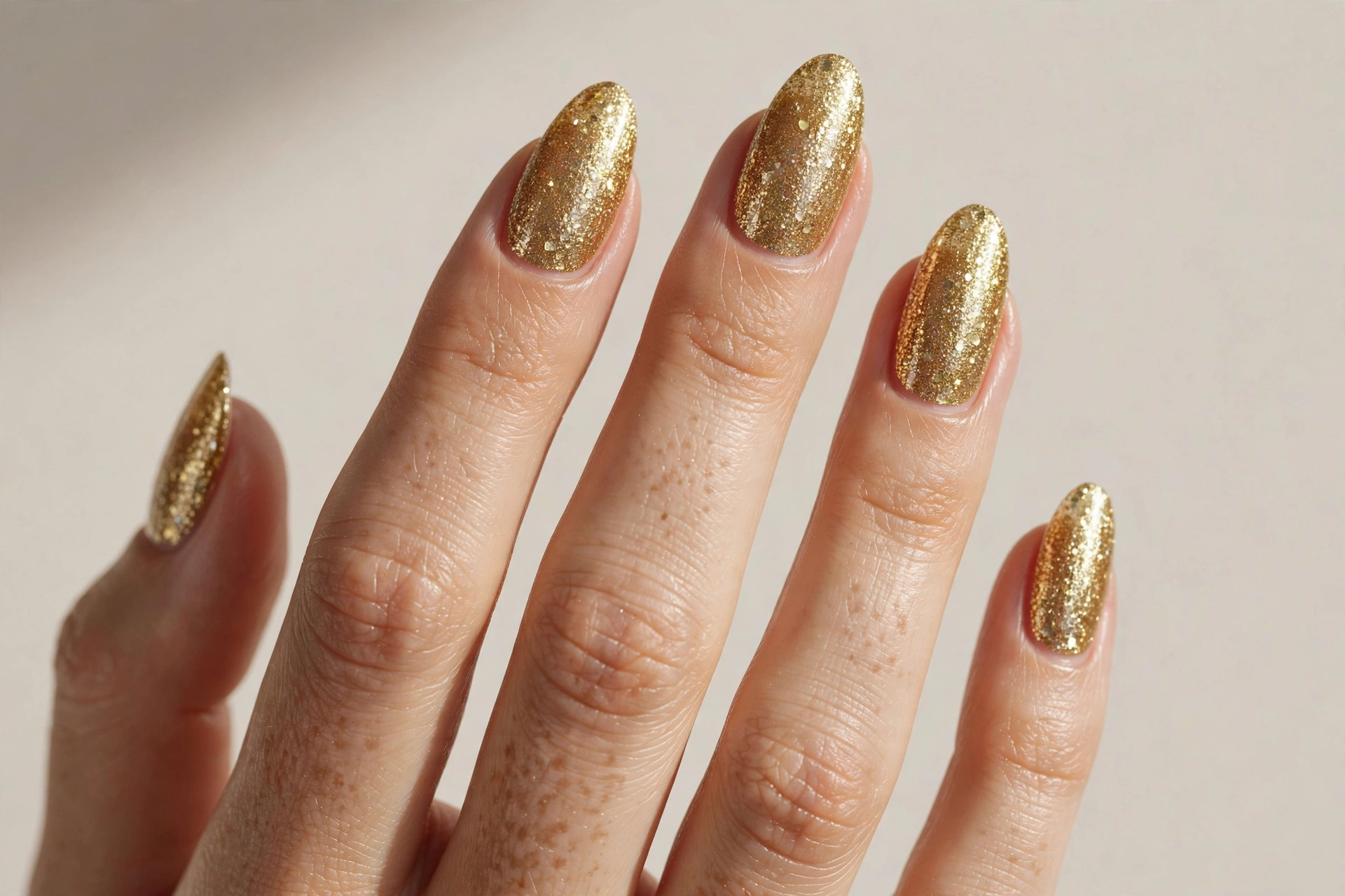 Glitter gold acrylic nails