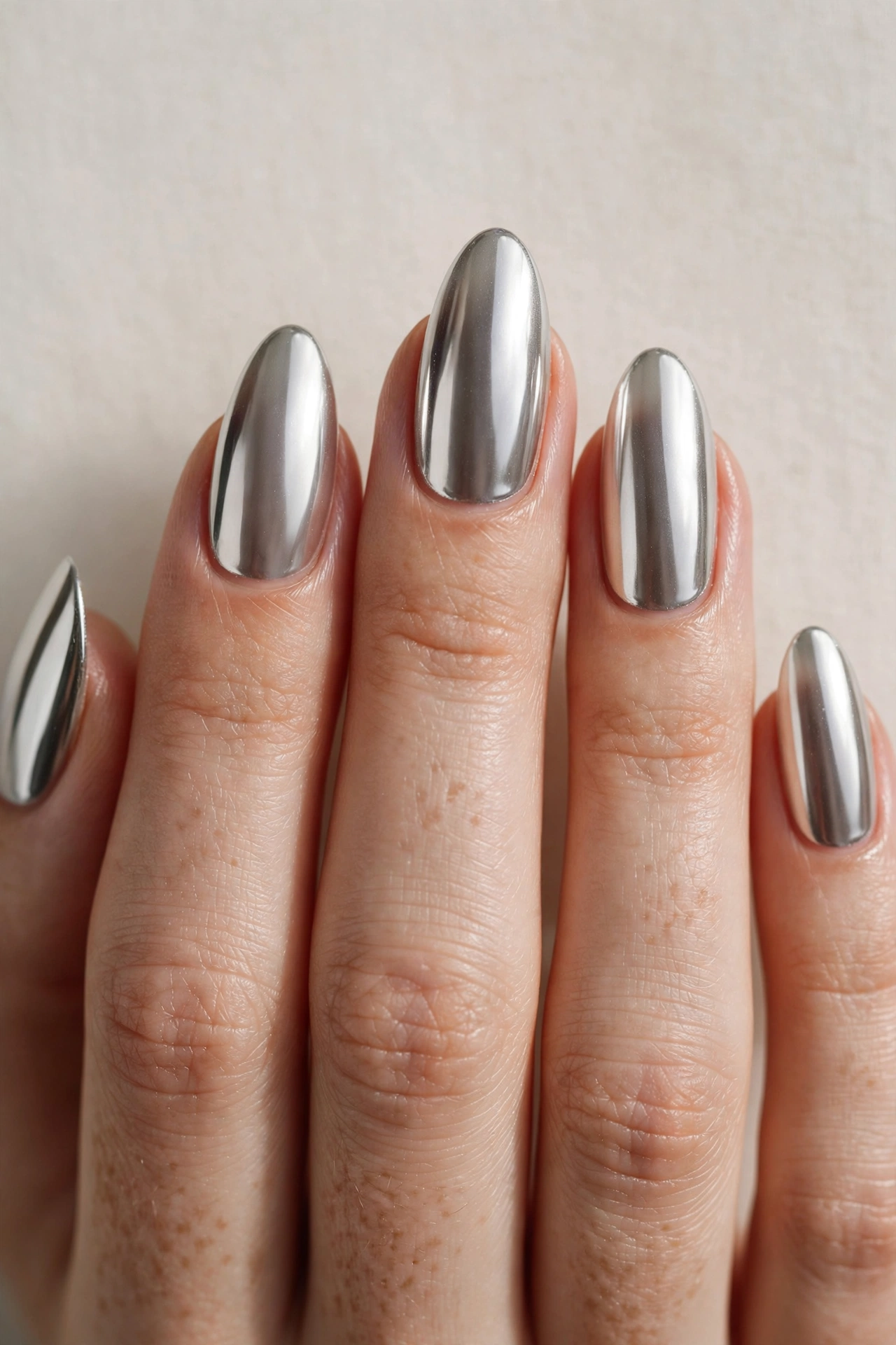 Silver chrome acrylic nails