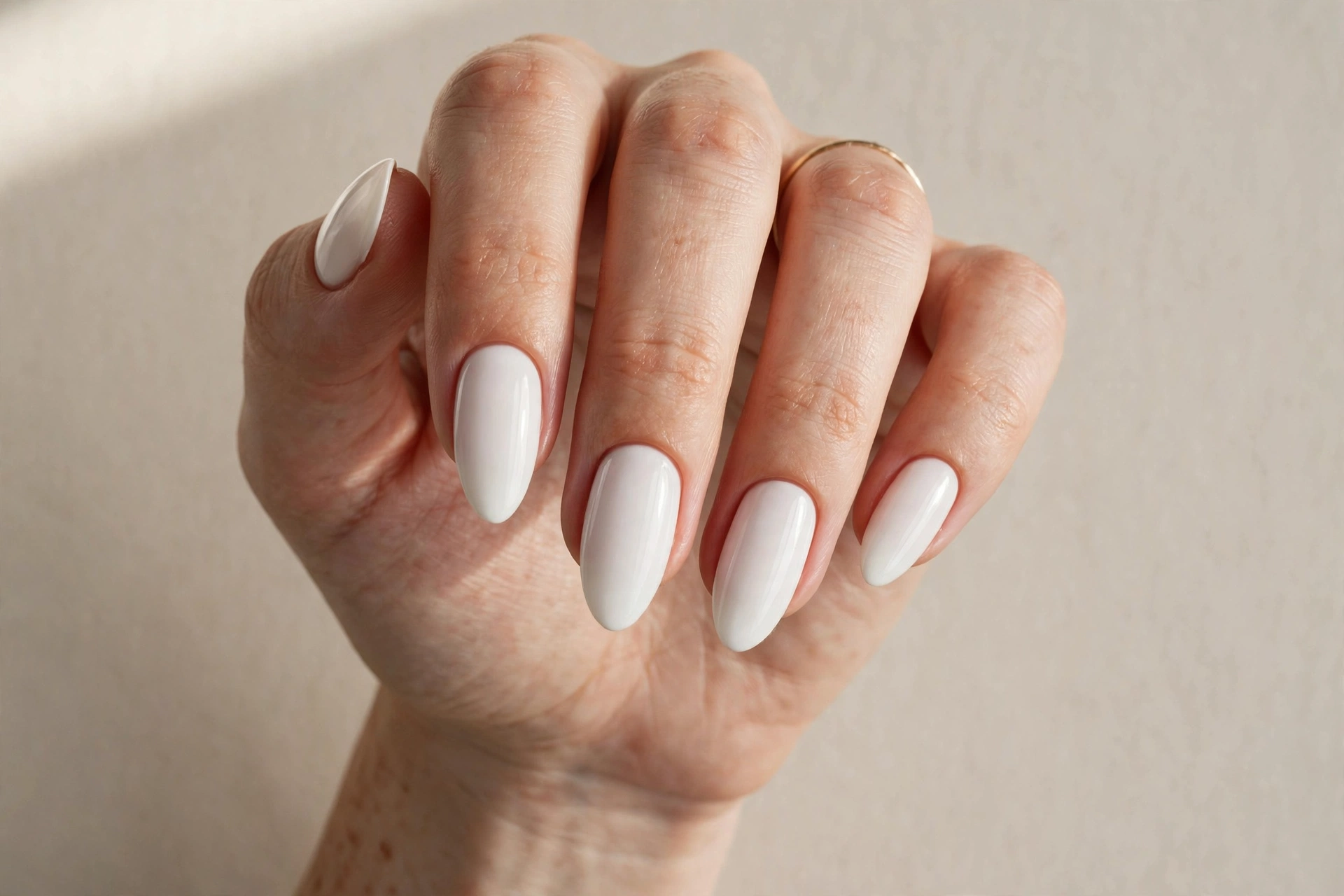 Almond white acrylic nails