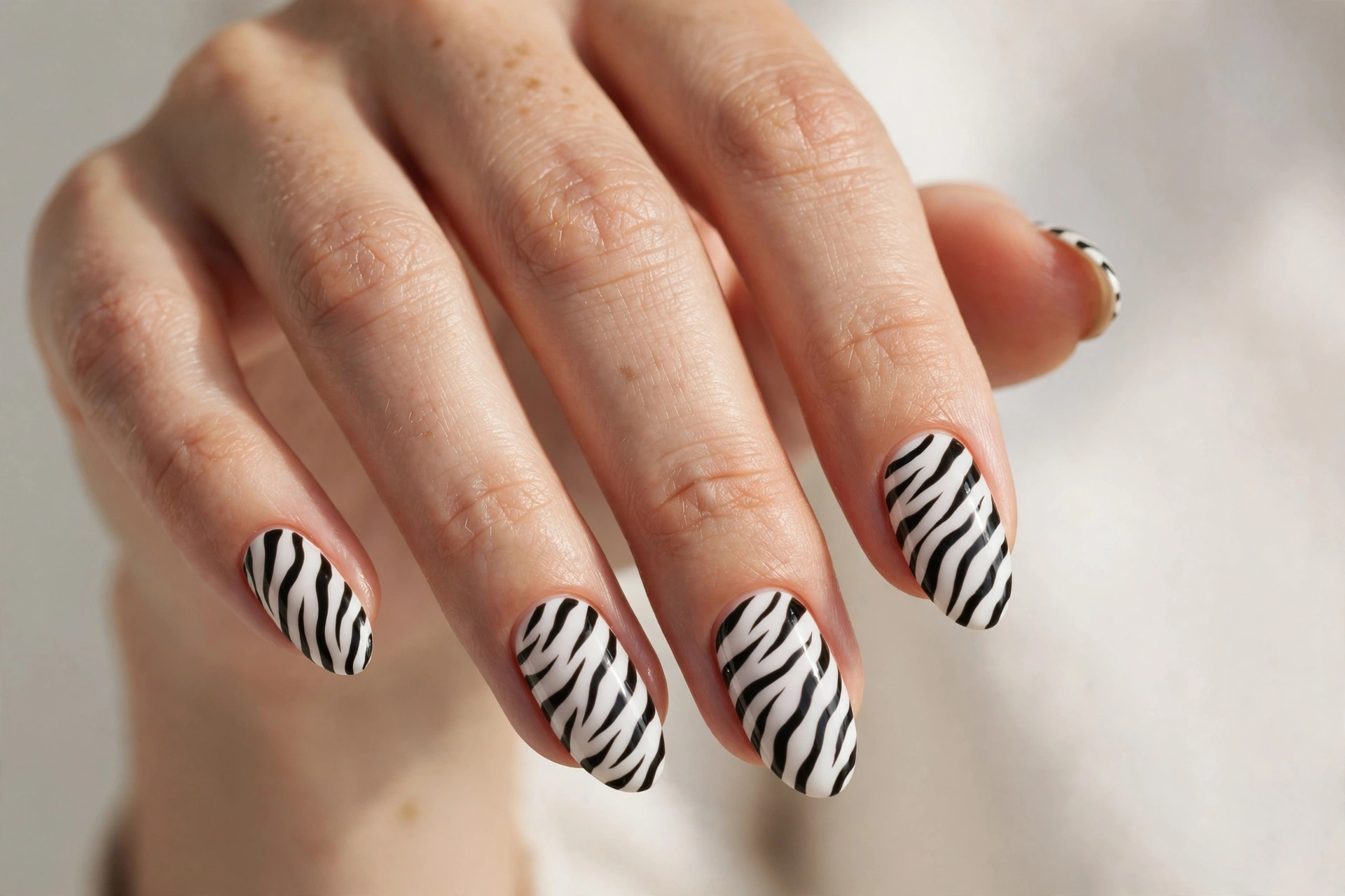 Zebra stripe nails with black stripes on white
