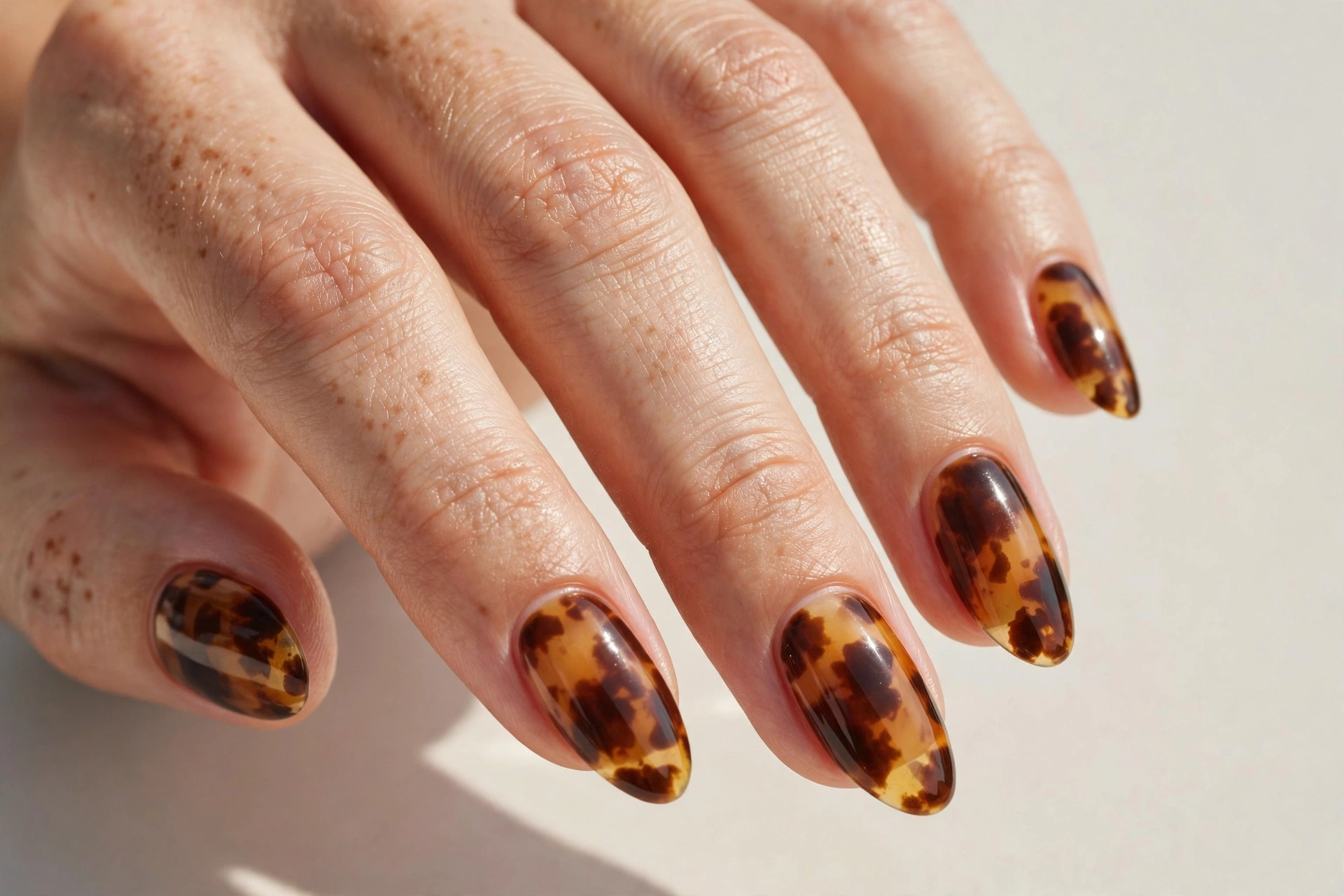 Tortoiseshell nails in amber and chocolate brown
