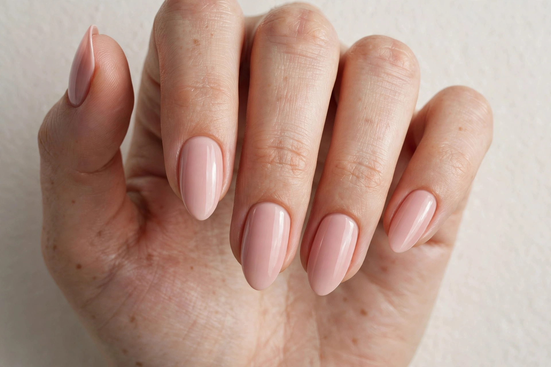 Soft blush pink manicure with glossy finish