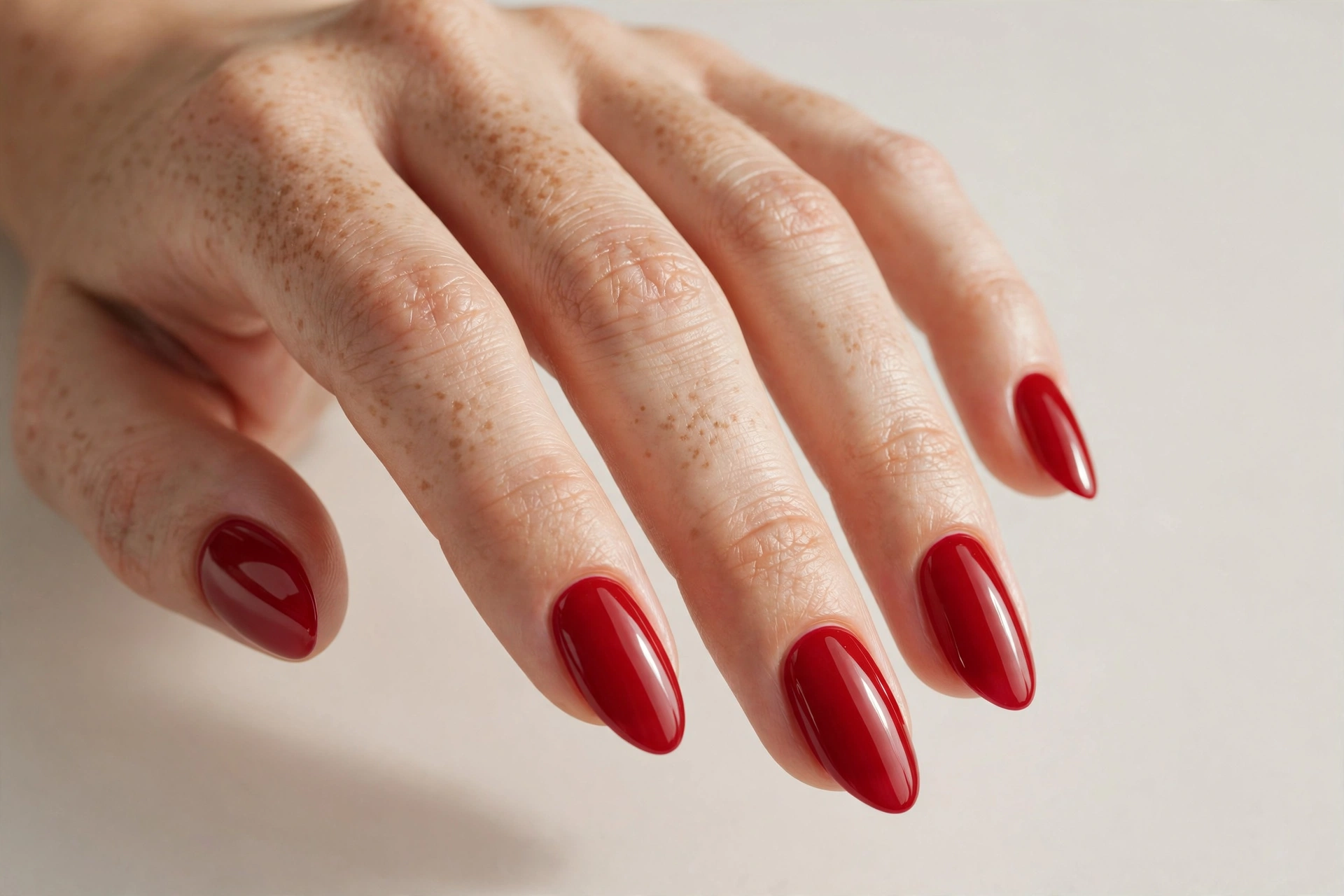 Classic cherry red manicure with high shine