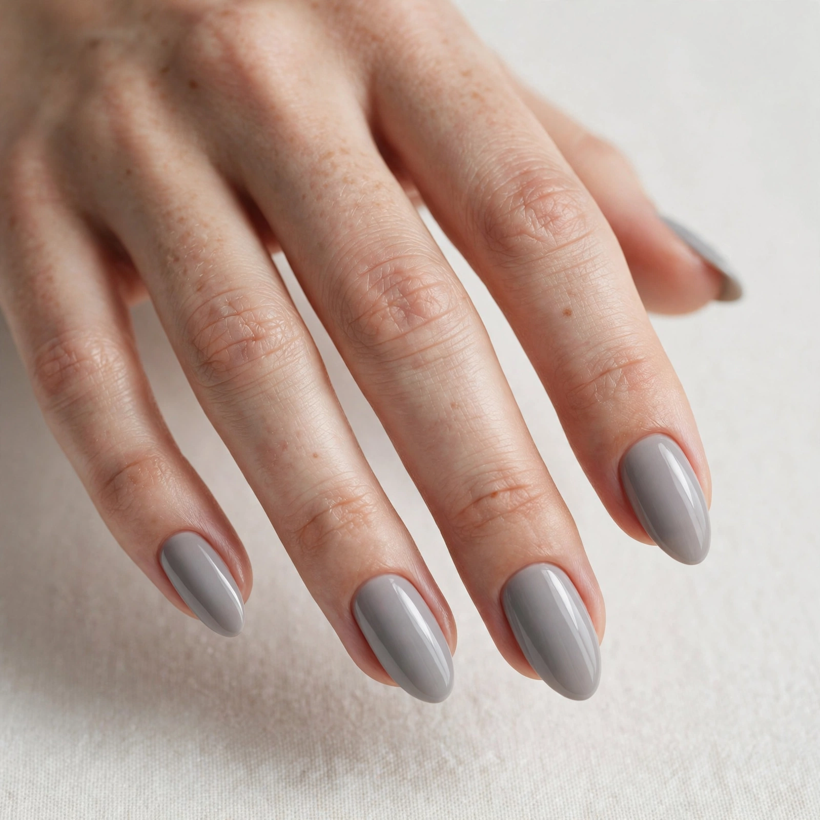 Soft grey manicure with smooth finish