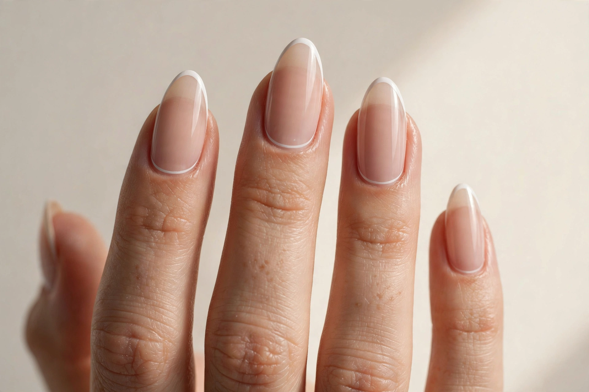 Micro French manicure with ultra-thin white tips