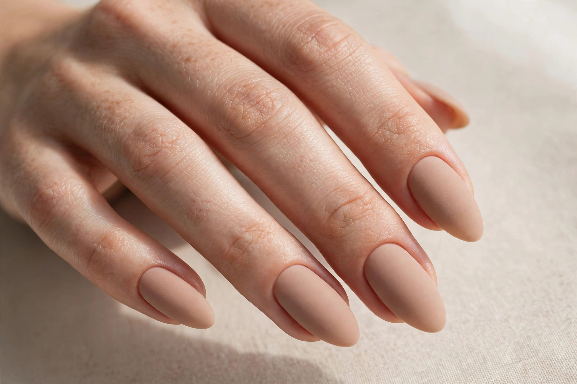 Matte nude manicure with velvety finish