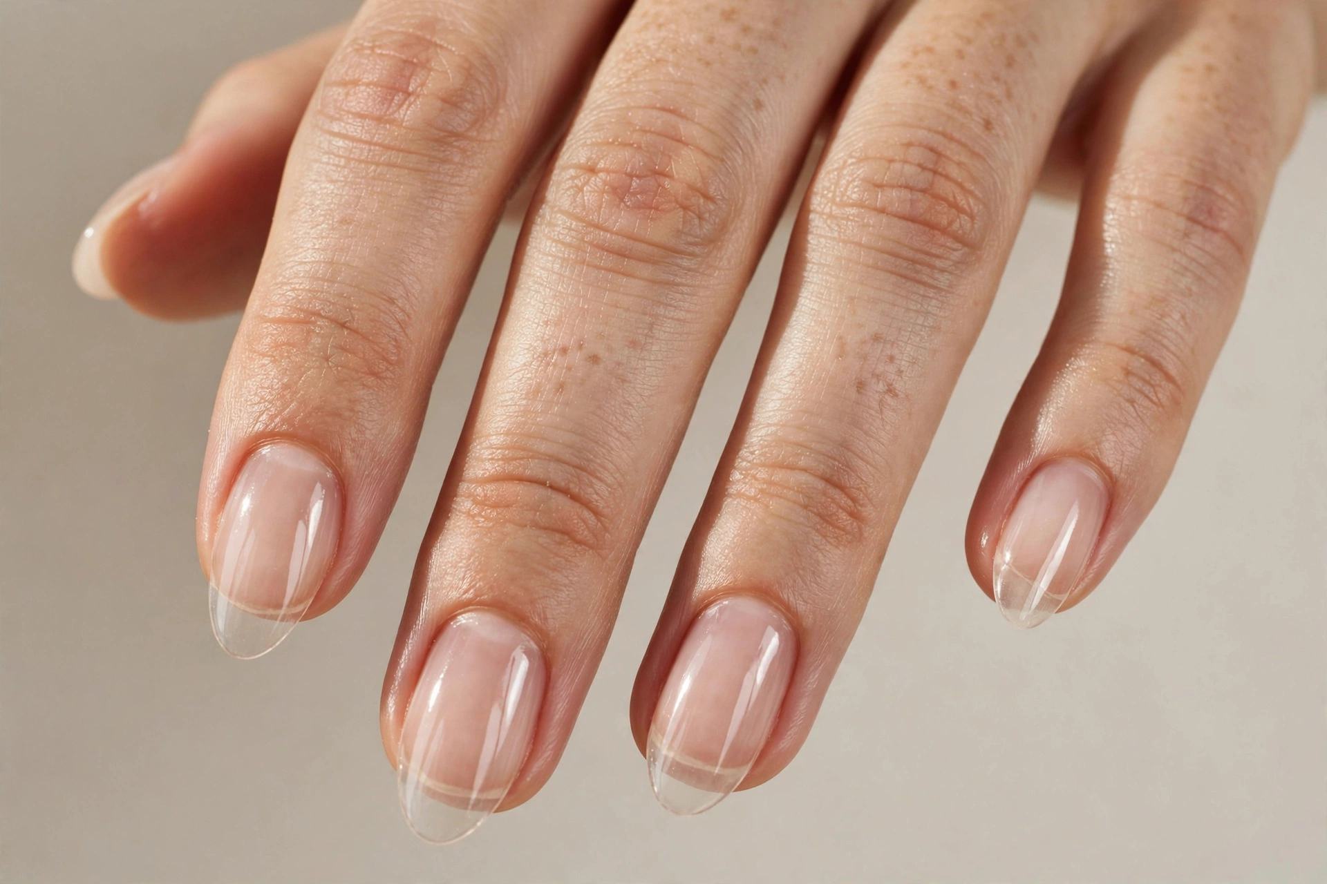 Natural nails with clear glossy top coat