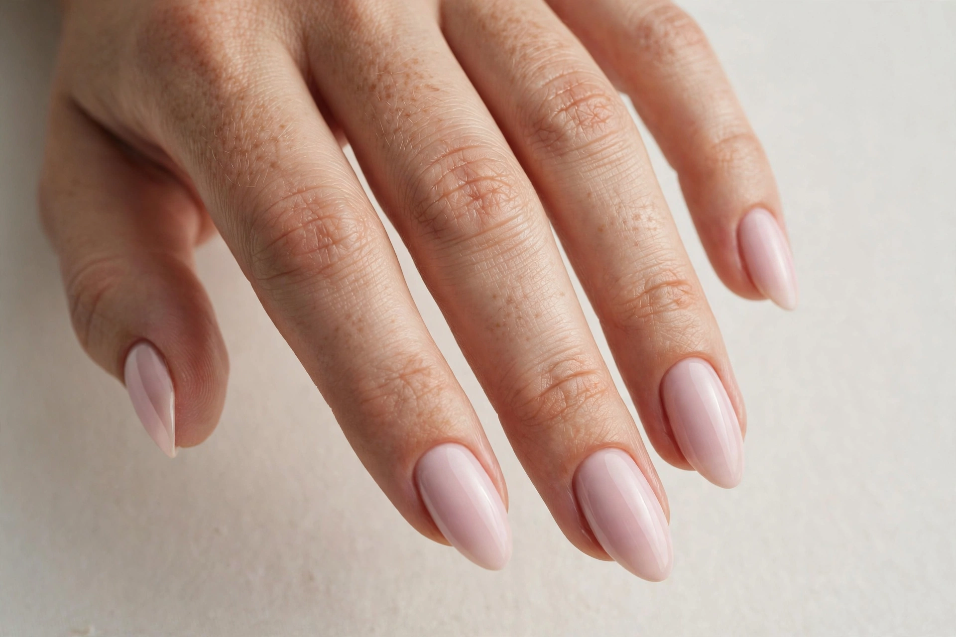 Pale pink manicure with soft finish