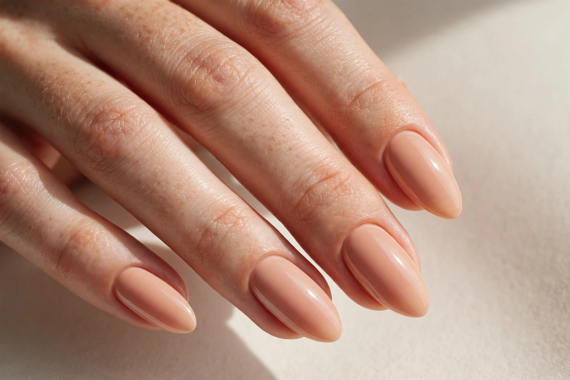 Peachy nude manicure with warm finish