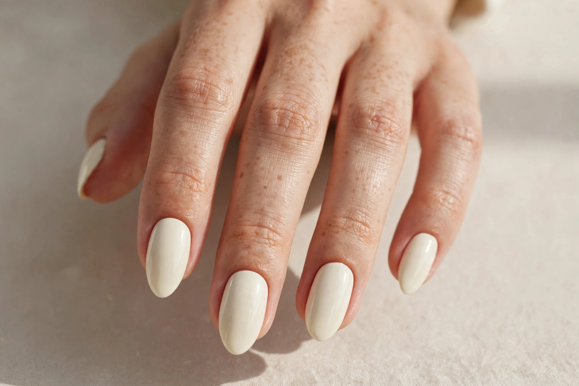 Cream ivory manicure with glossy finish