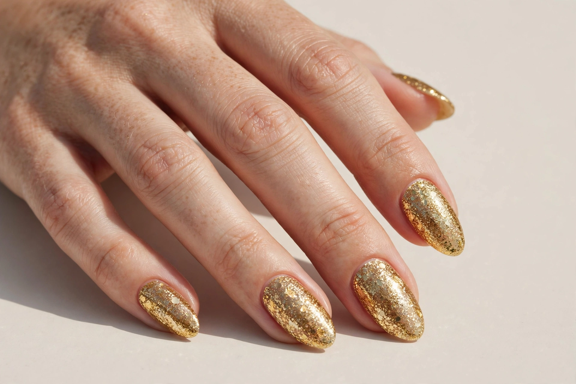 Gold glitter celebration birthday nails