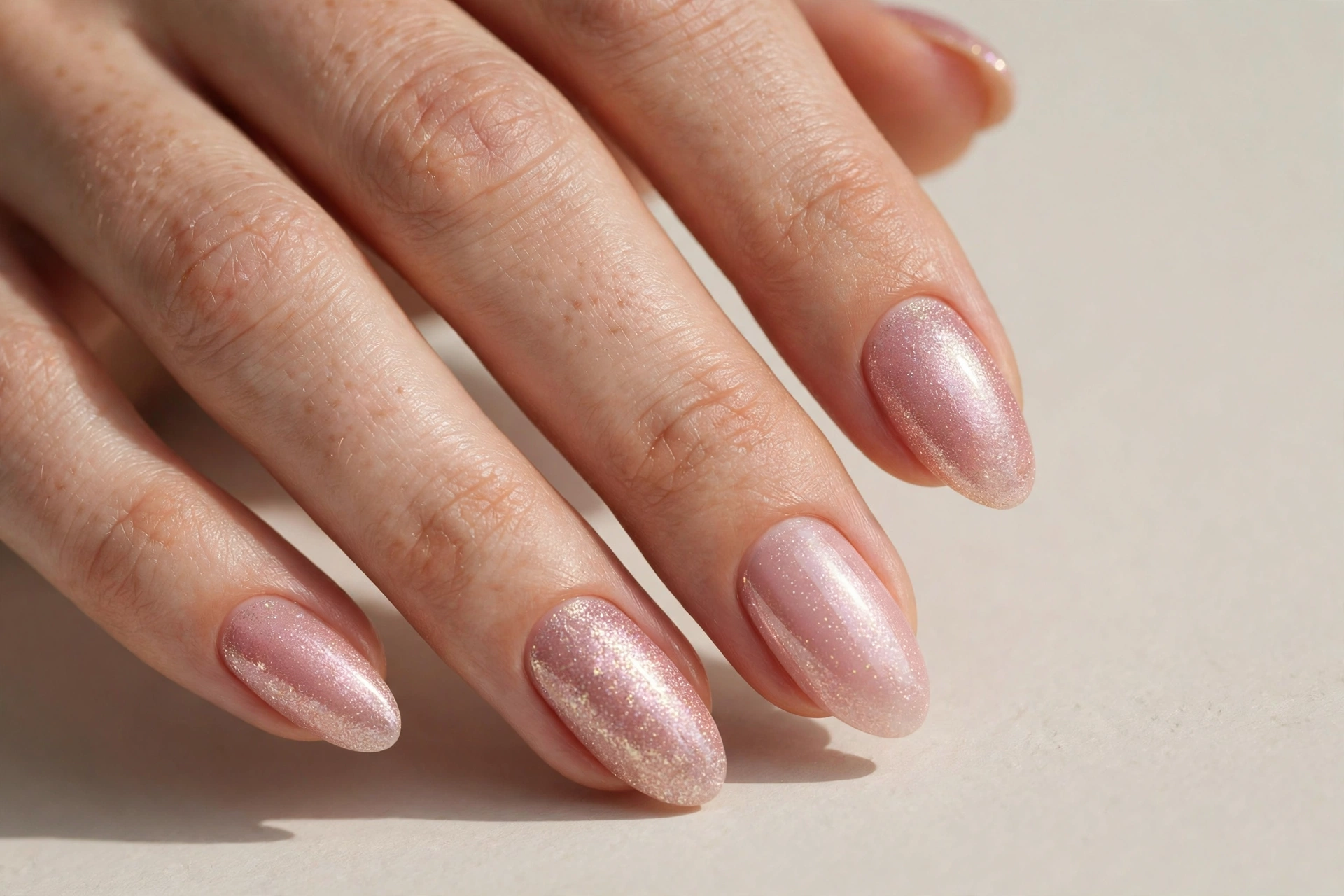 Pink champagne shimmer birthday nails