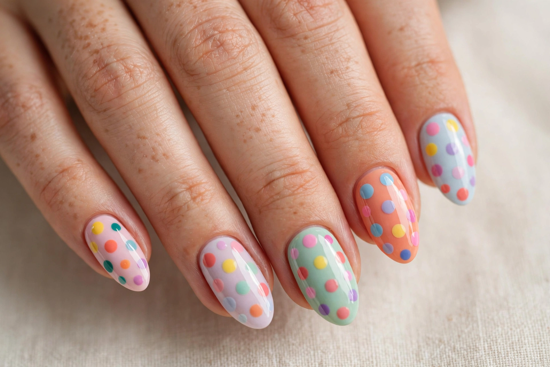 Colorful polka dot party birthday nails