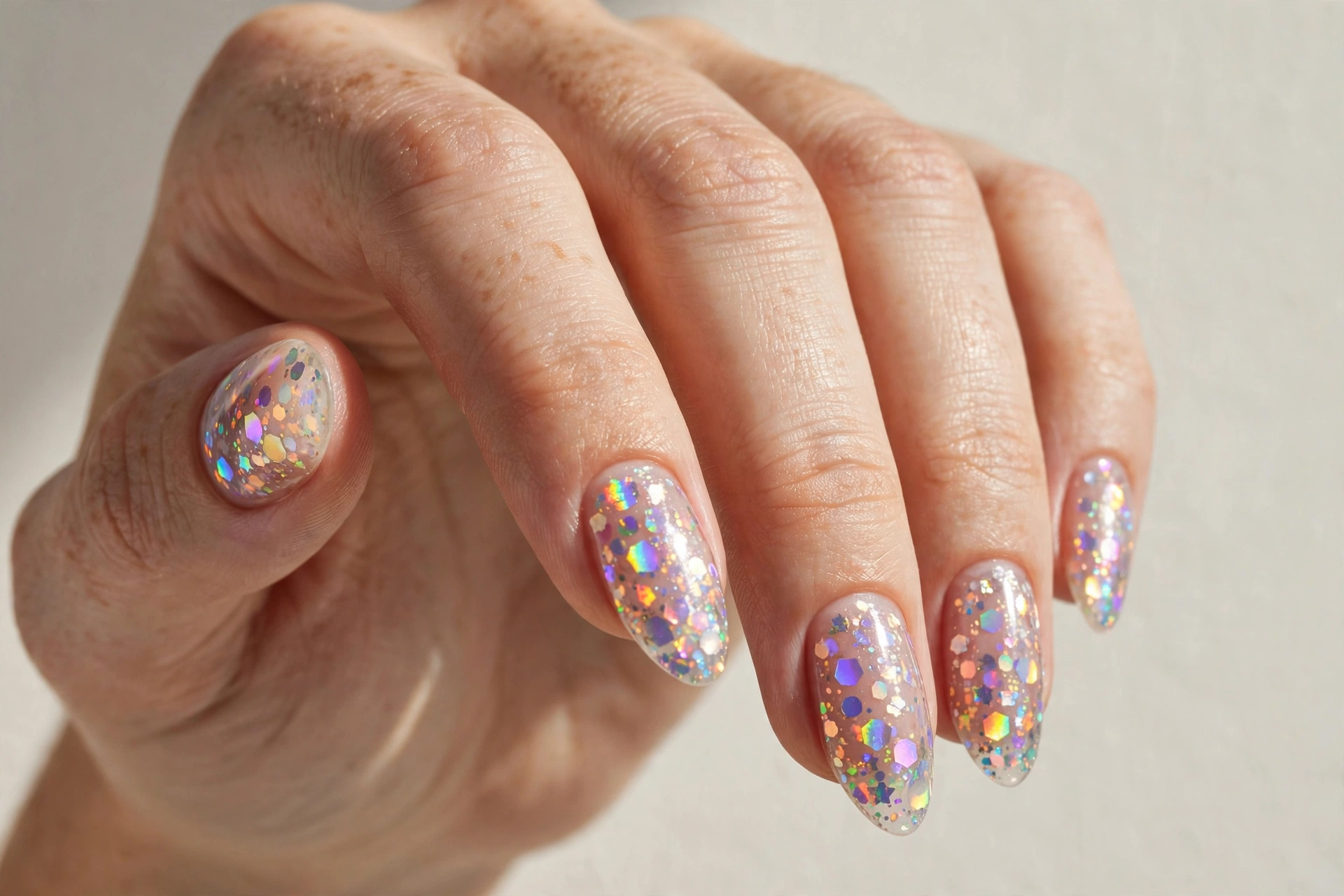 Holographic confetti birthday nails