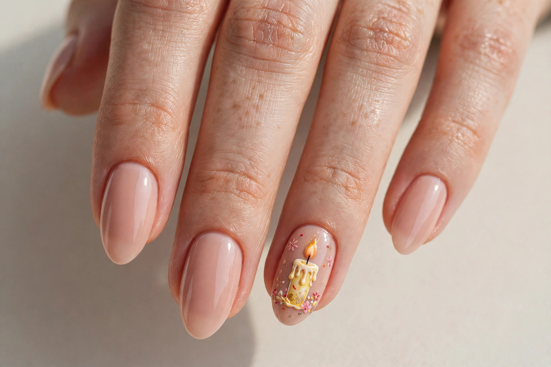 Nails with birthday candle accent nail art