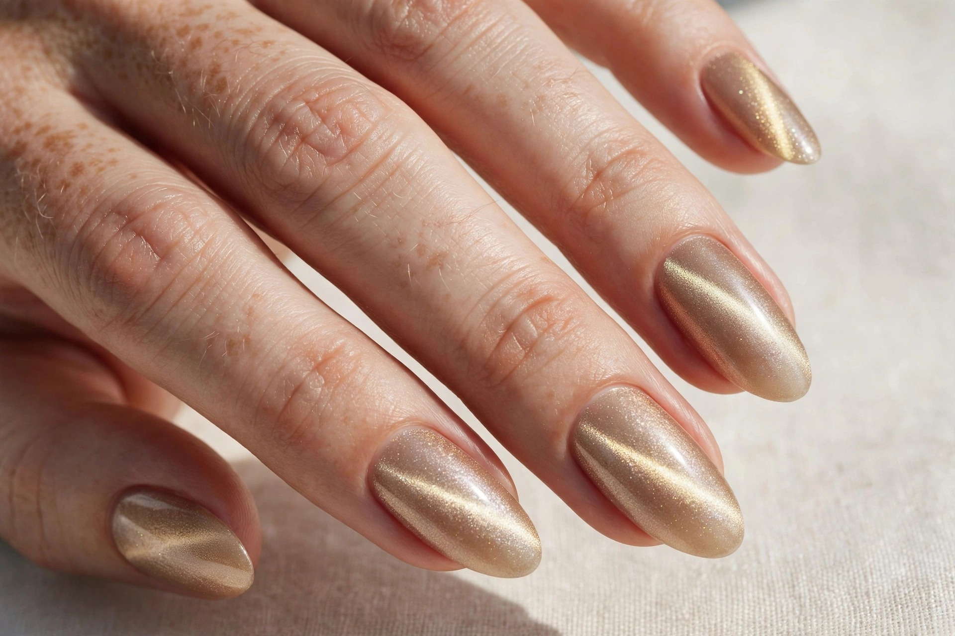 Shimmering champagne gold cat-eye magnetic nail polish