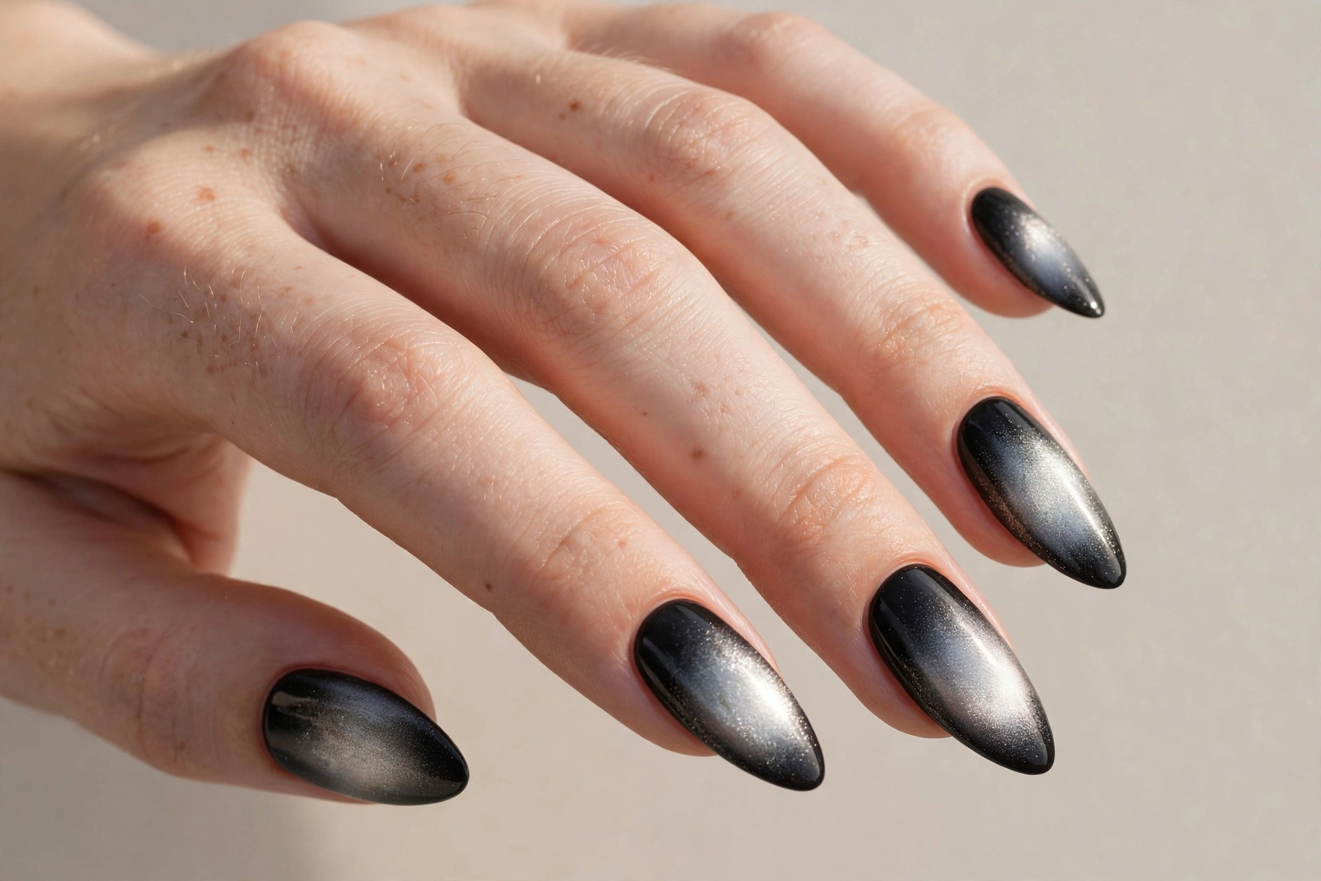 Black and silver aura gradient nails