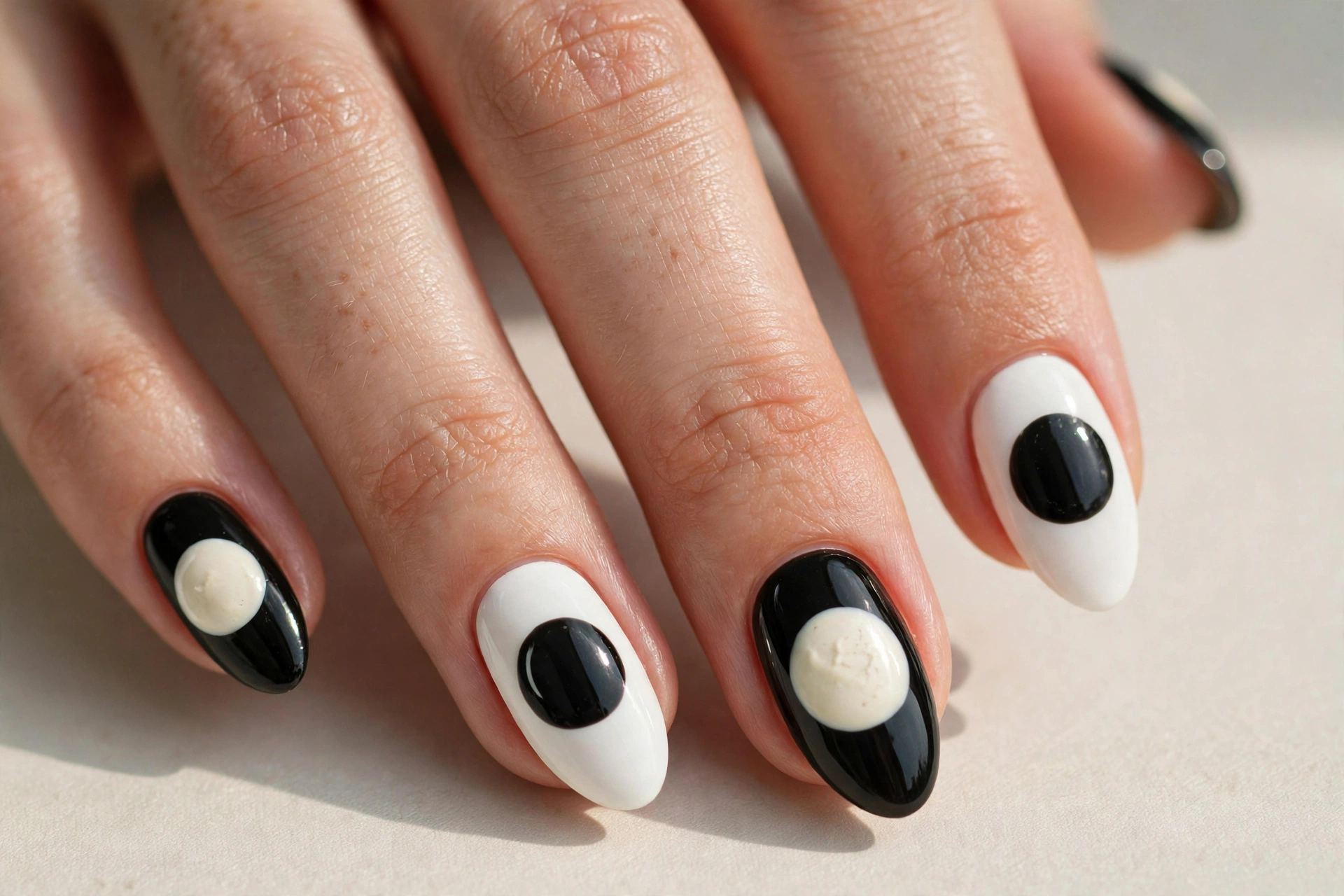 Oreo cookie inspired black and white nail design