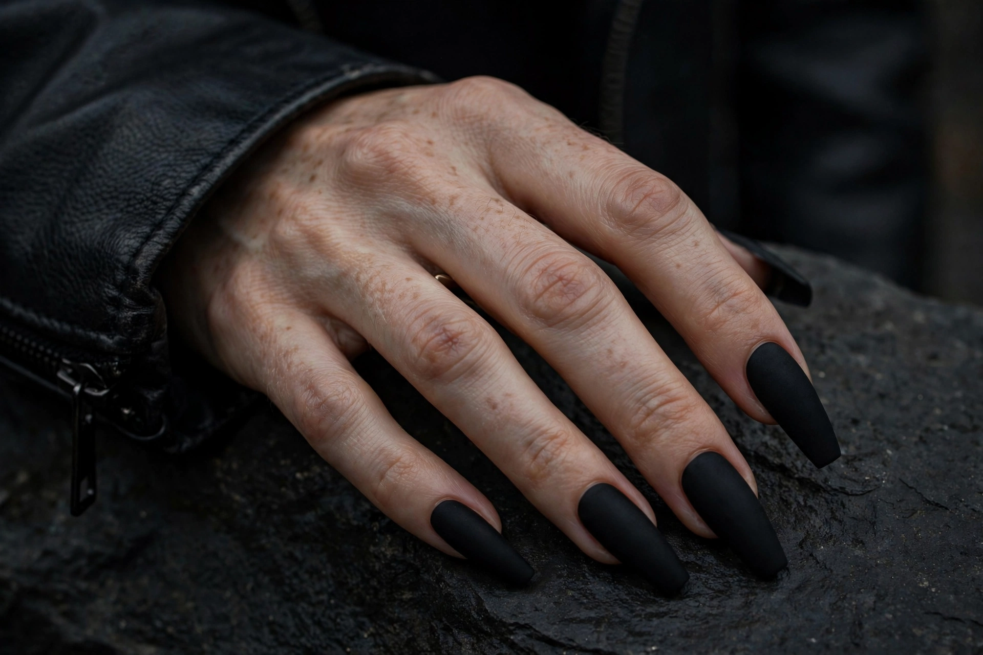Midnight matte black coffin nails