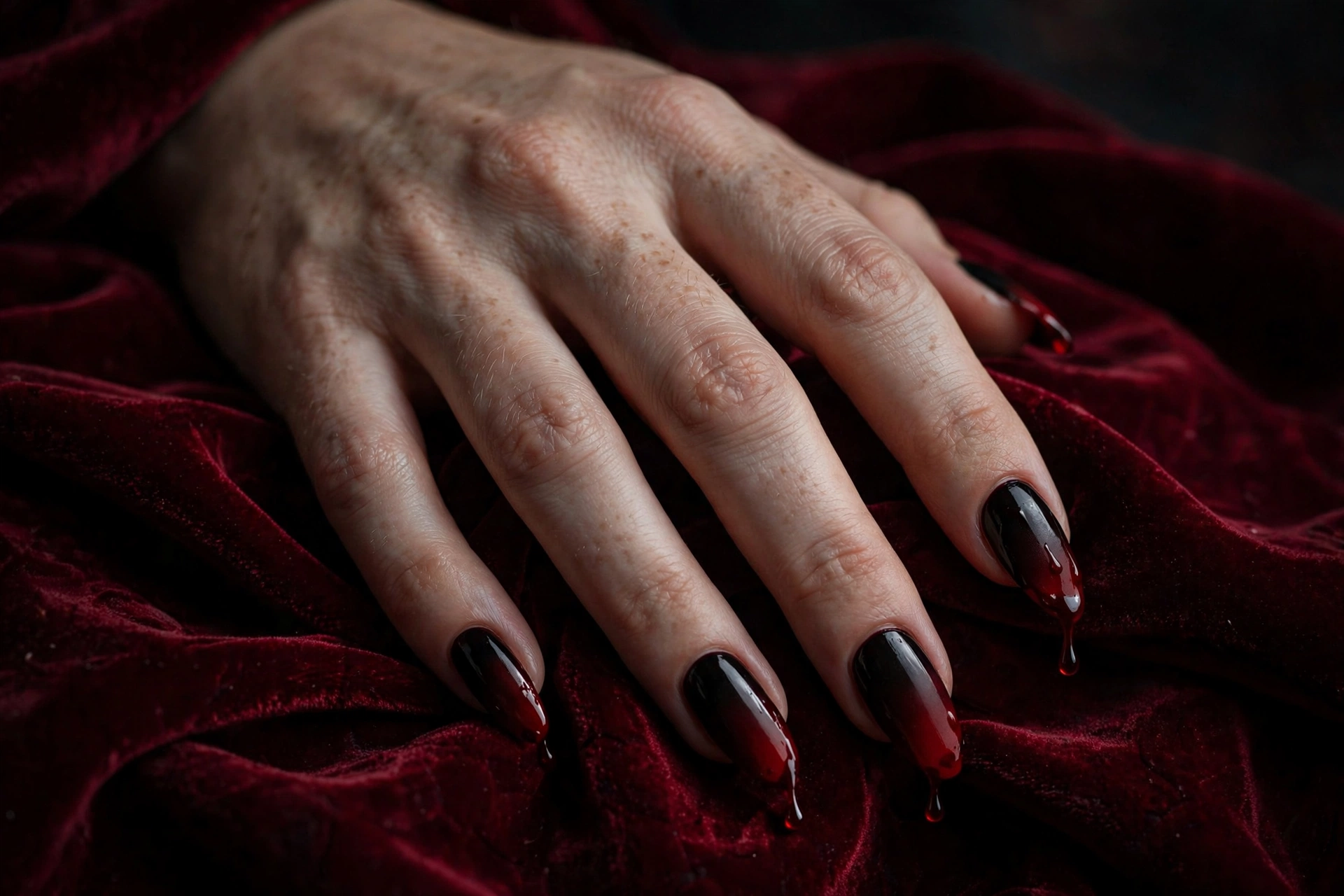 Black to blood-red ombré Halloween nails