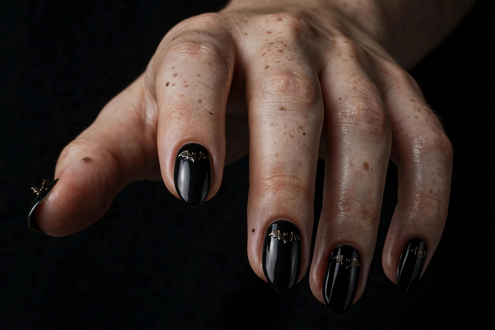 Black Halloween nails with bat wing nail art