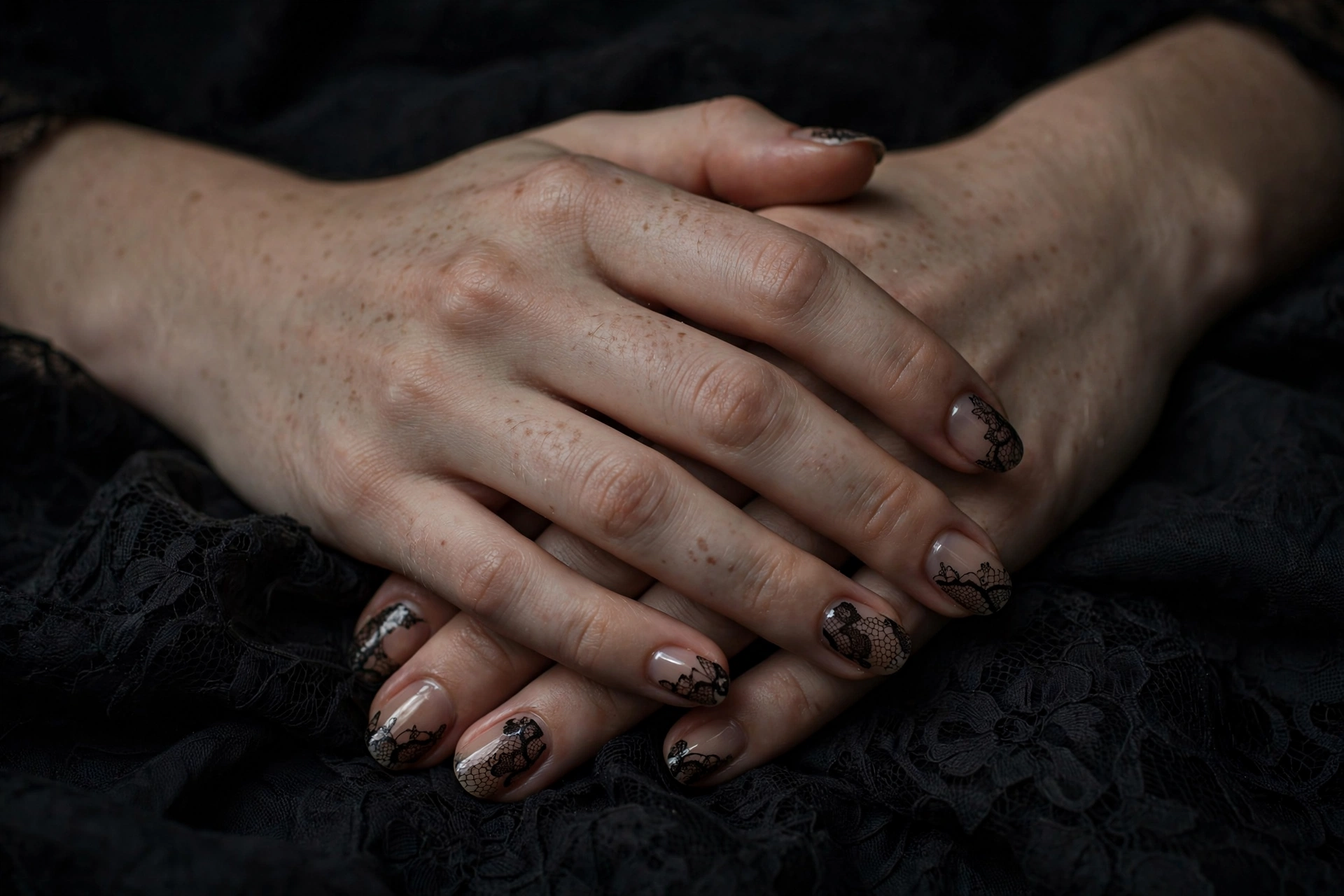 Gothic black lace Halloween nail art