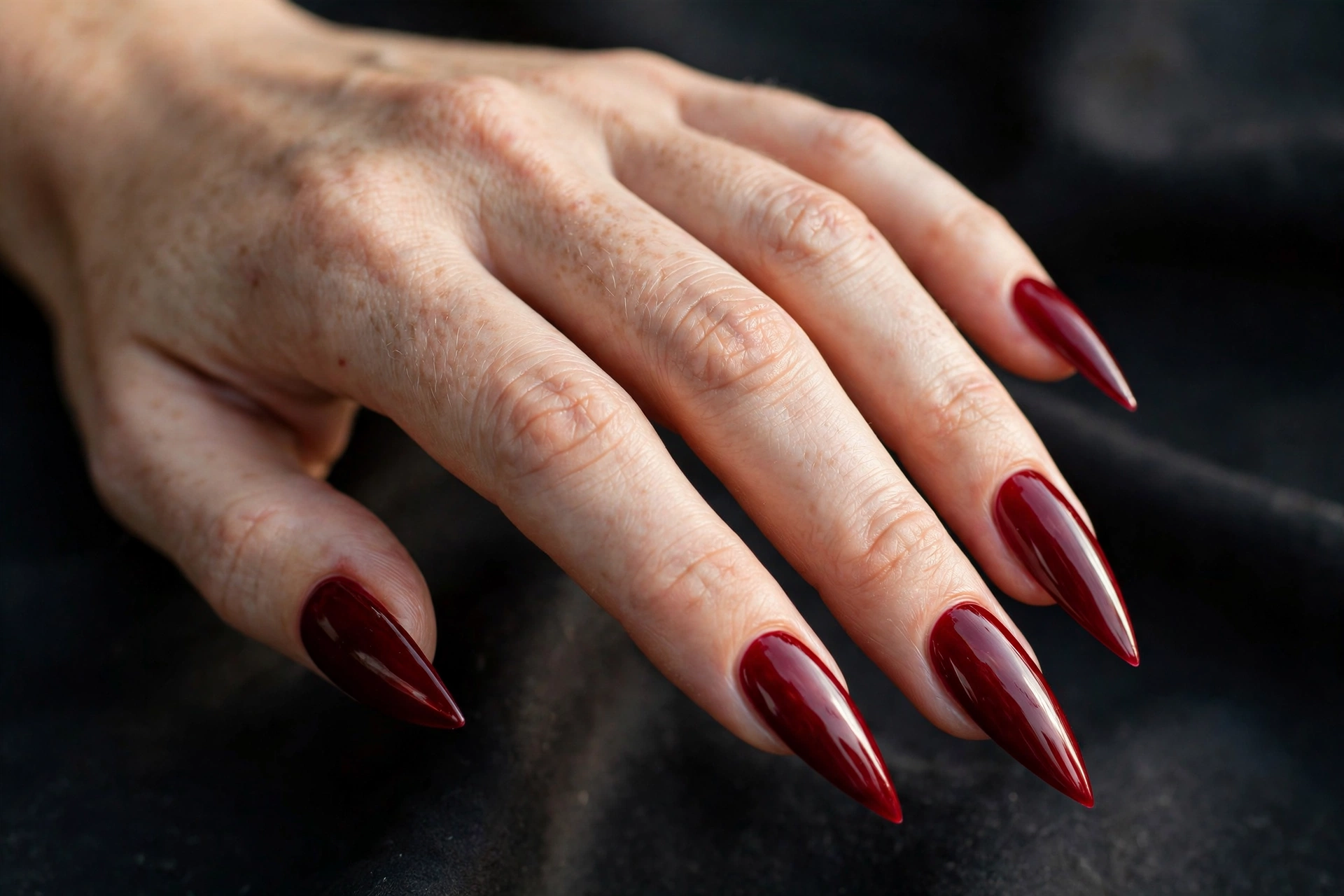Solid glossy vampire blood-red stiletto nails