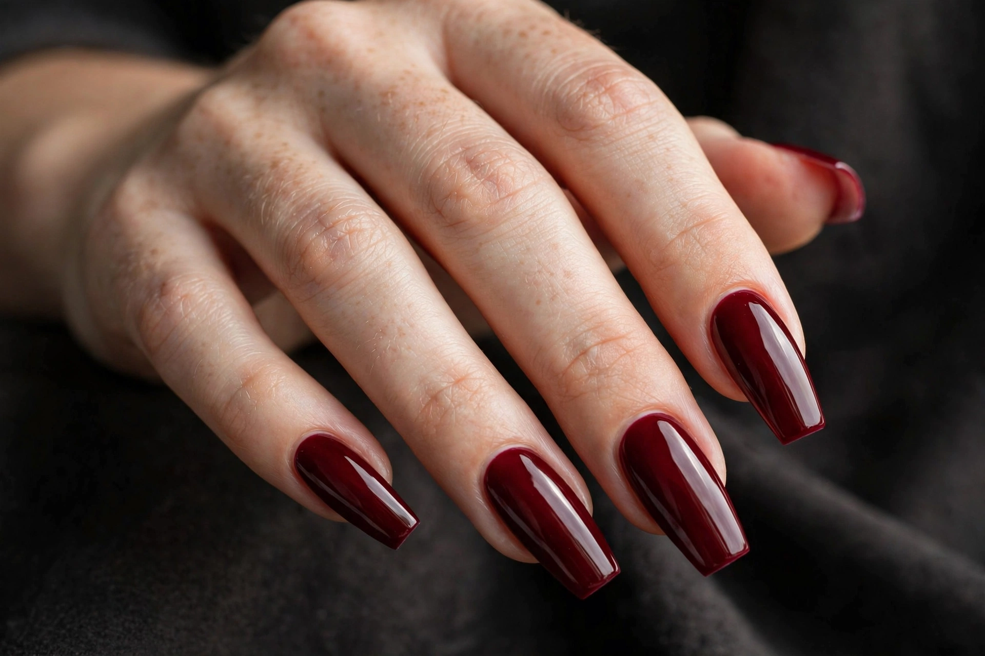 Solid glossy oxblood deep wine red coffin nails