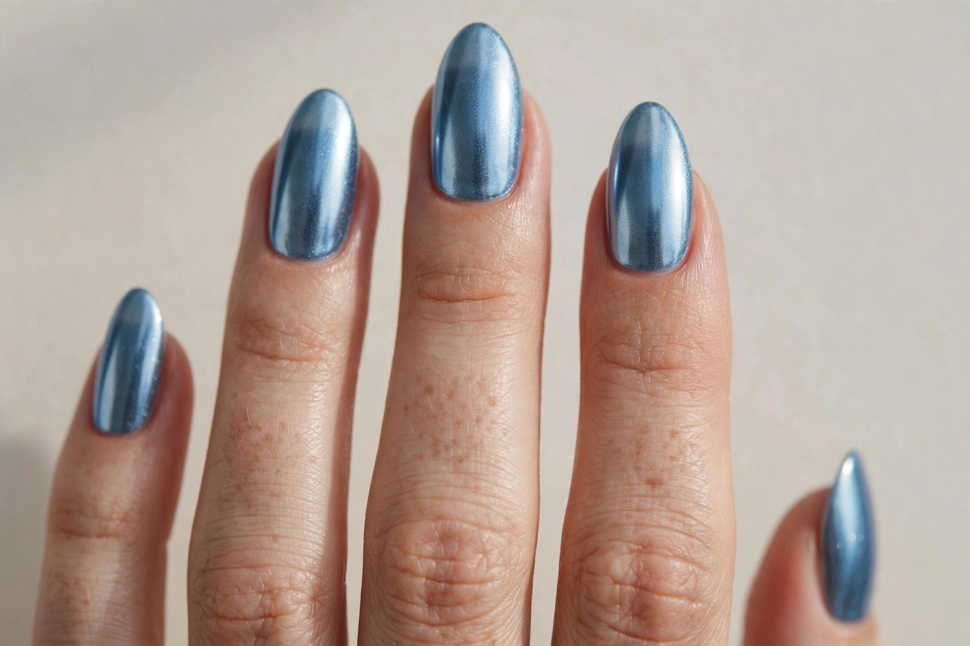 Icy blue chrome mirror shine nail art