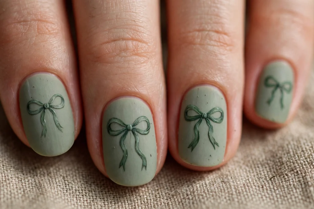 Deep green bows on a muted sage green base