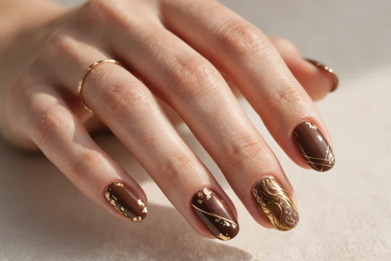 20 Brown and Gold Nail Designs for a Luxe Warm Look