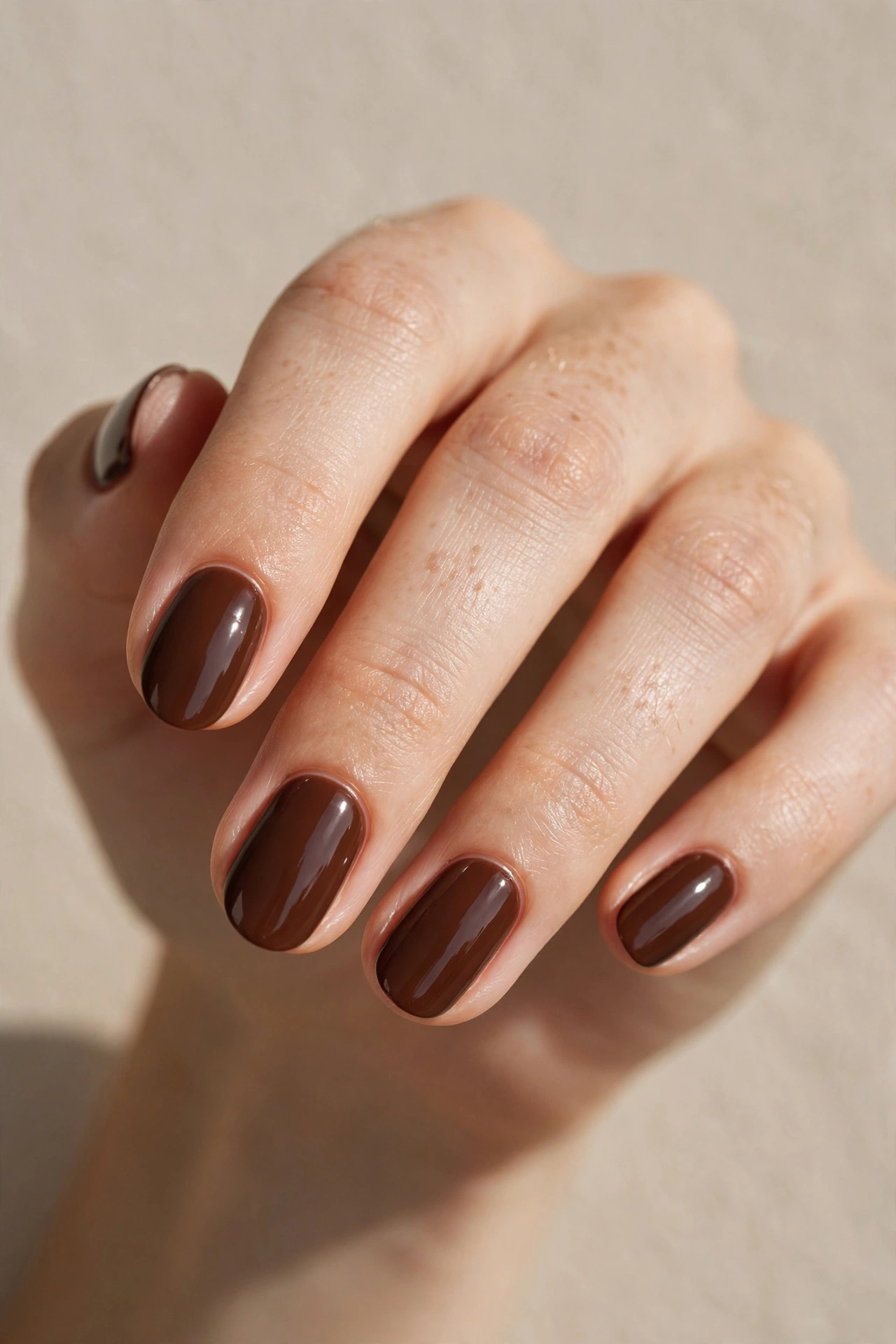 Classic chocolate brown glossy nails