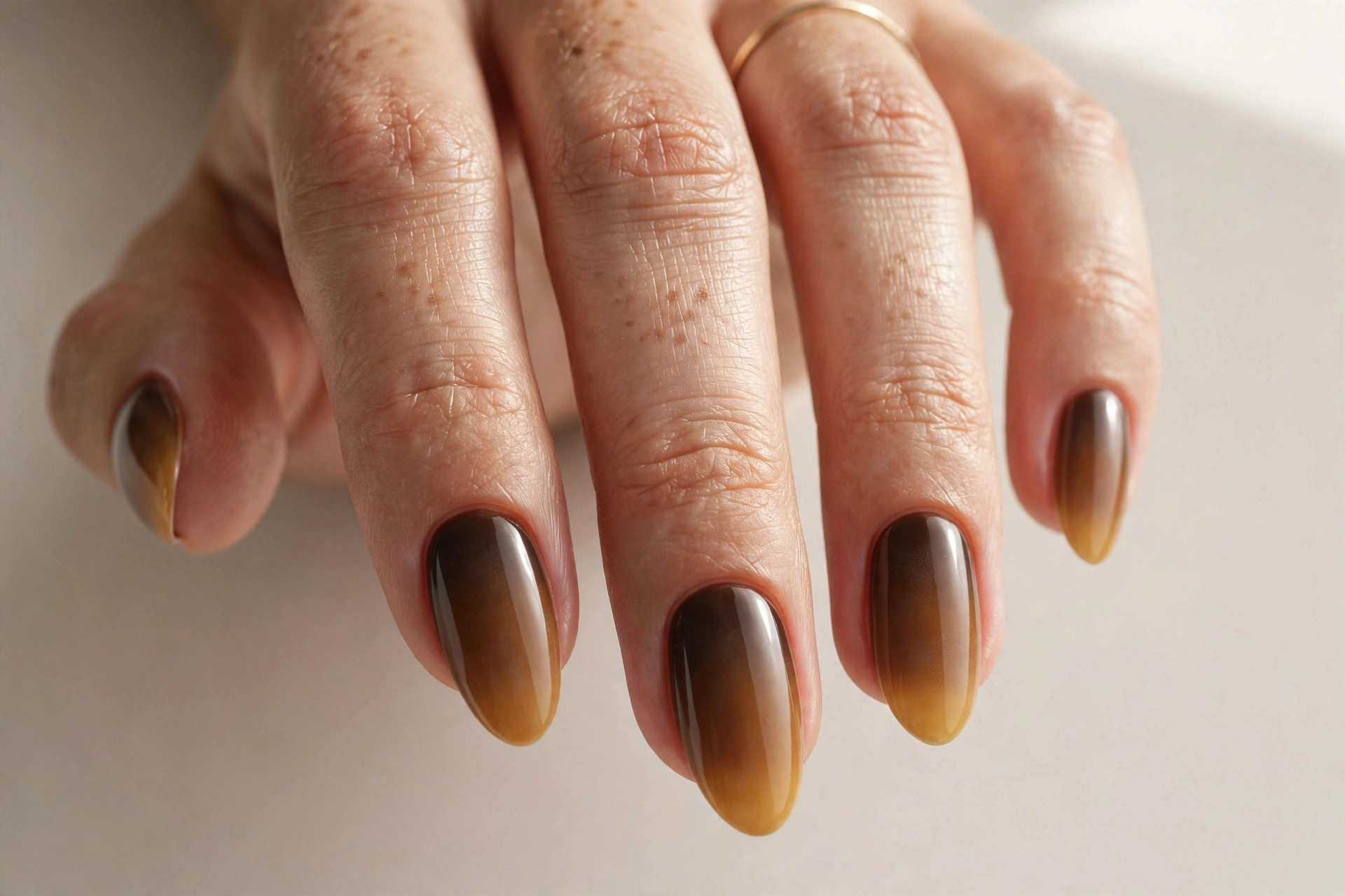 Caramel ombre brown nails