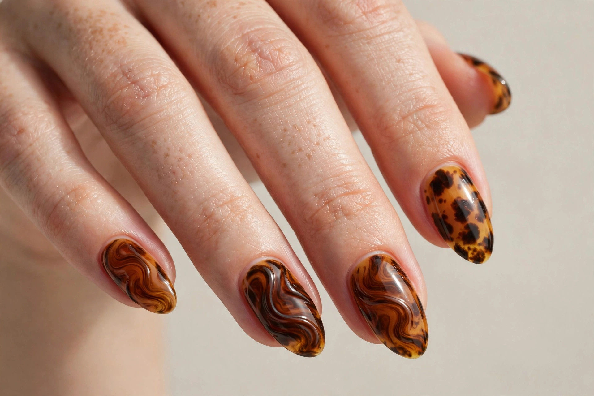 Tortoiseshell brown nail art