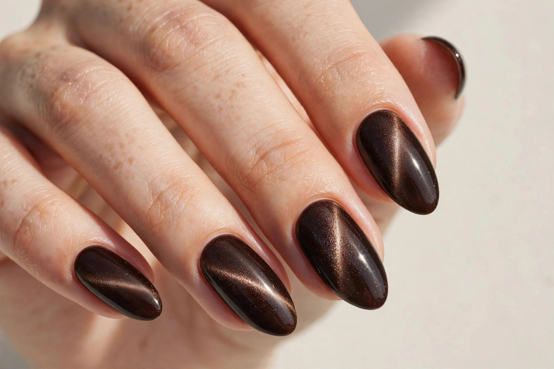 Espresso cat-eye brown nails
