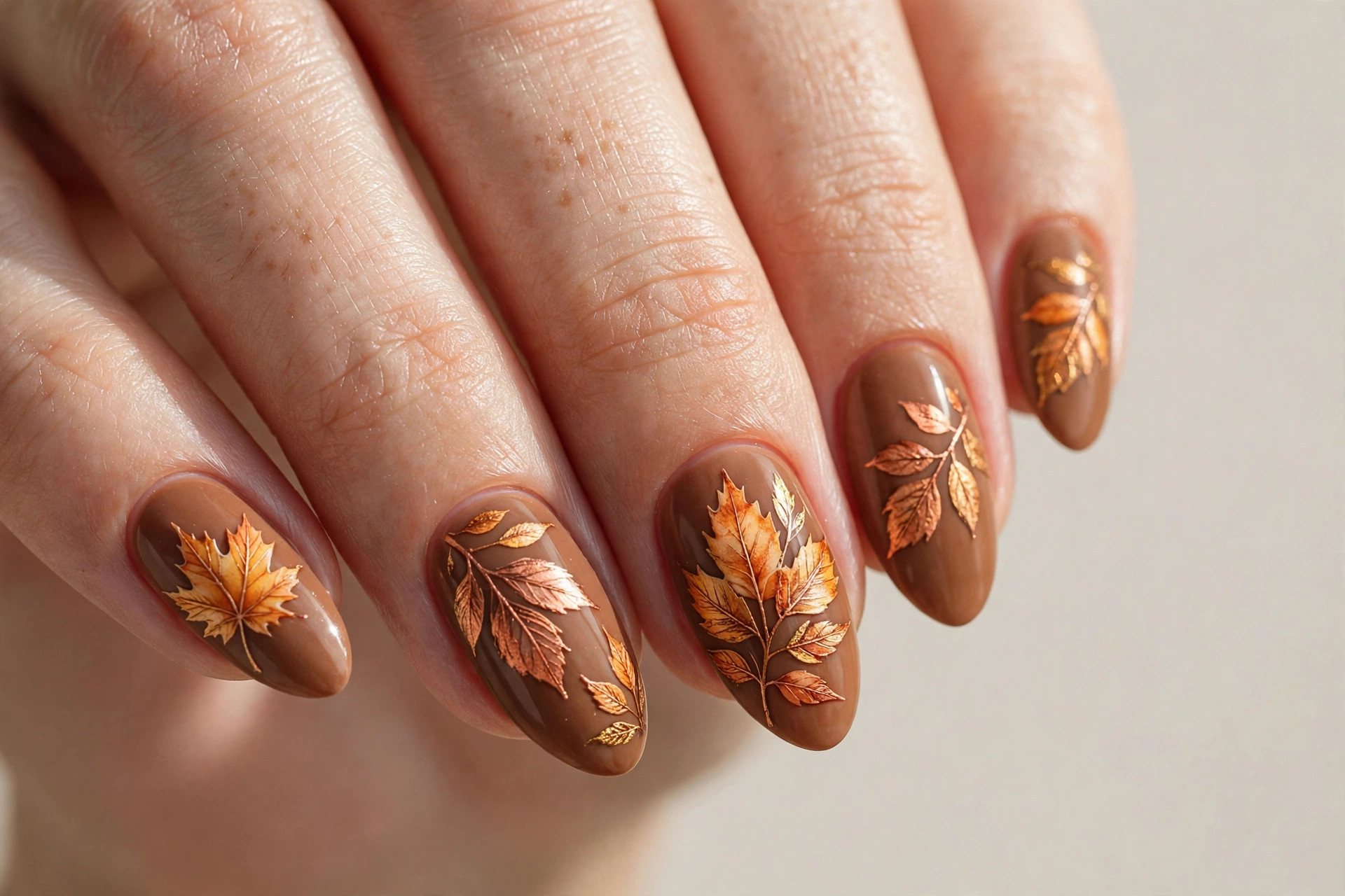 Autumn leaves brown nail art