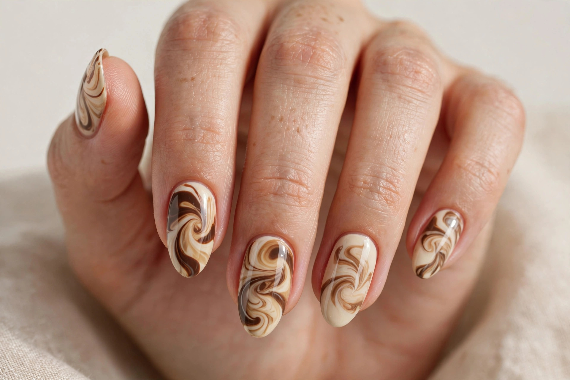Latte marble swirl brown nails