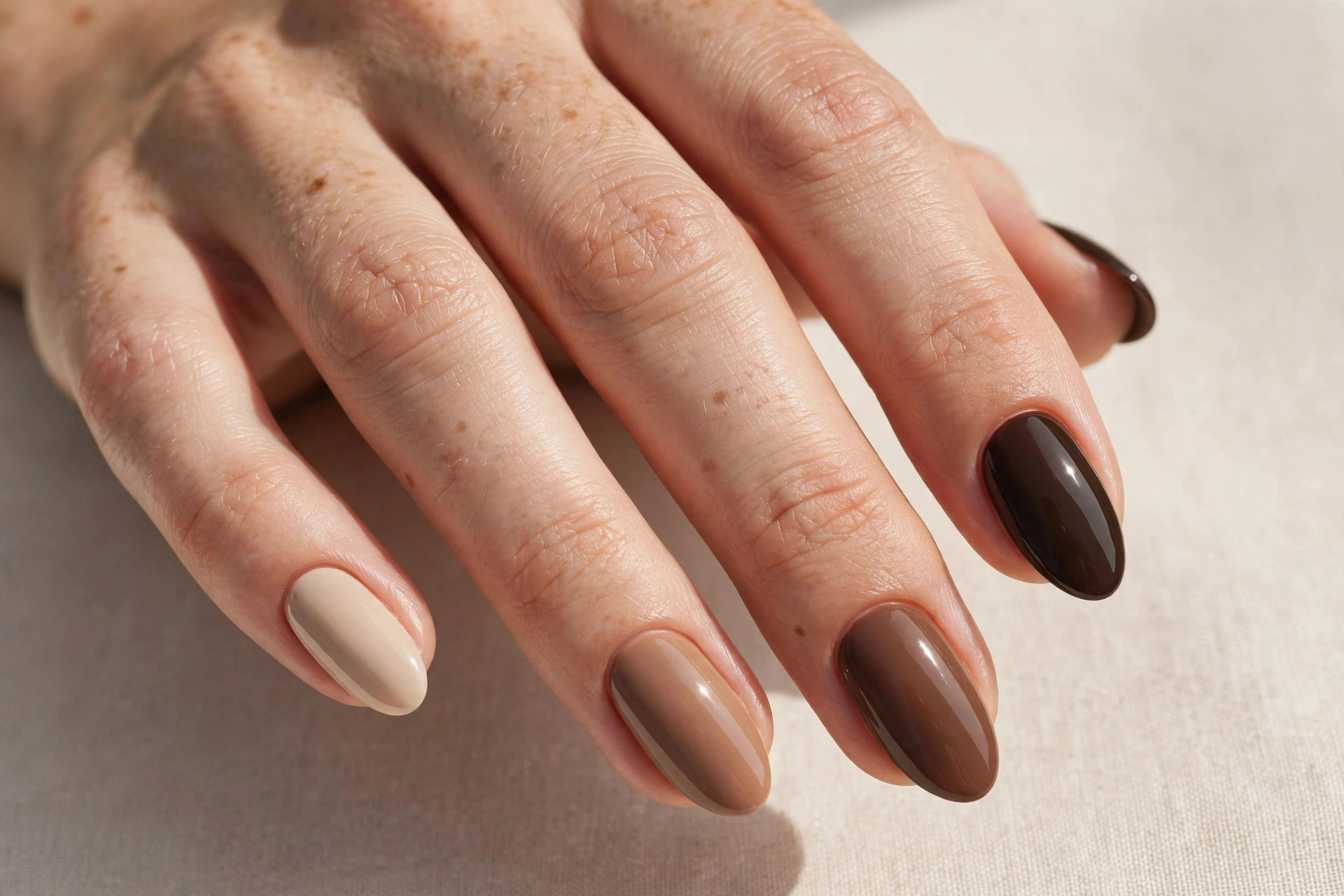 Mix and match brown skittle nails