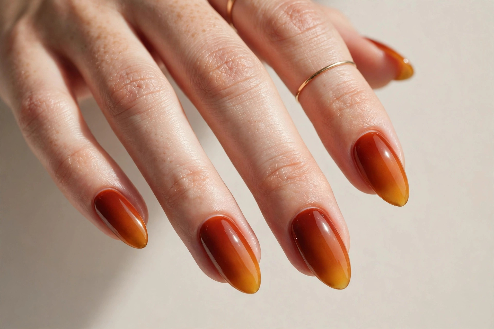 Burnt orange ombre fall nail art manicure with amber gradient tips