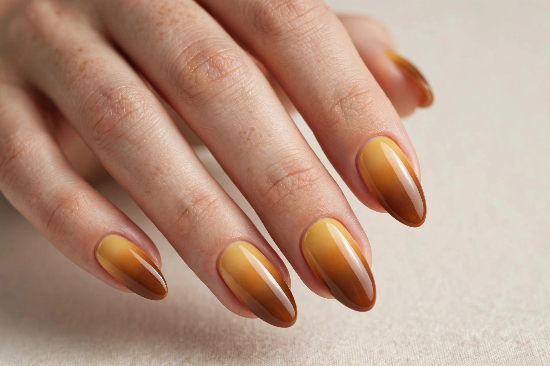 Caramel apple ombre gradient nails