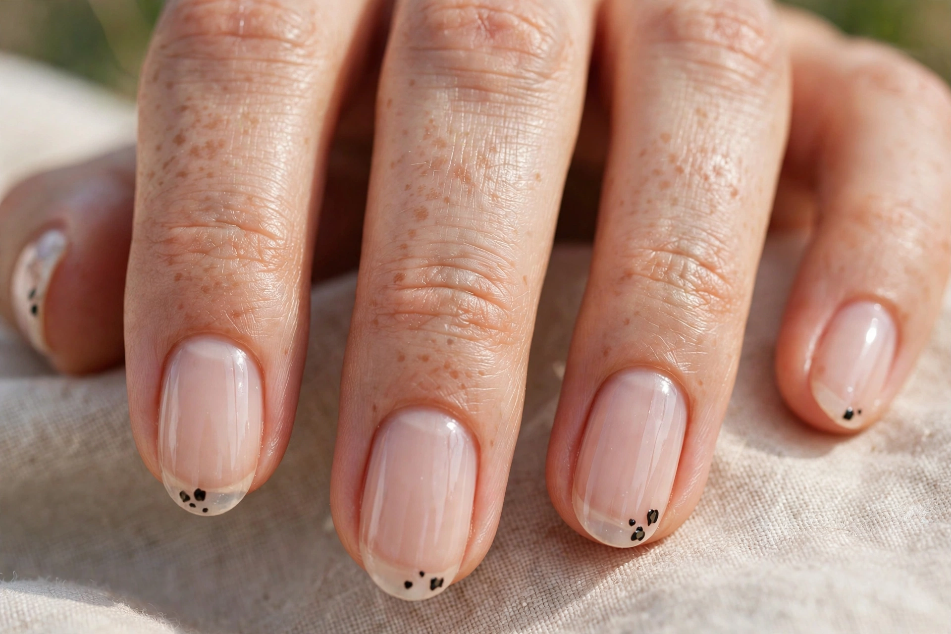 Minimal cheetah spots on bare nude nails with negative space