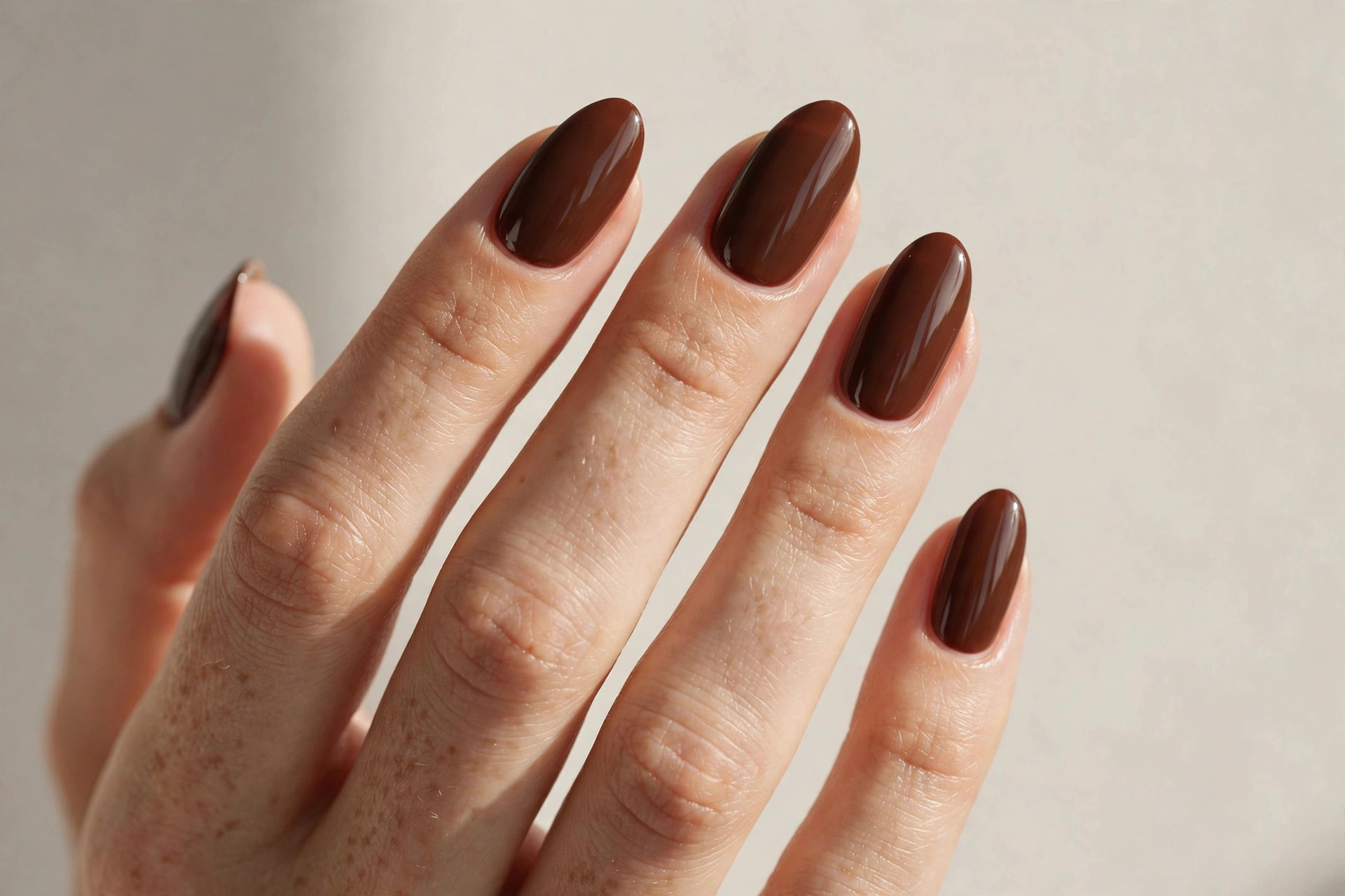 Glossy chestnut brown nail polish