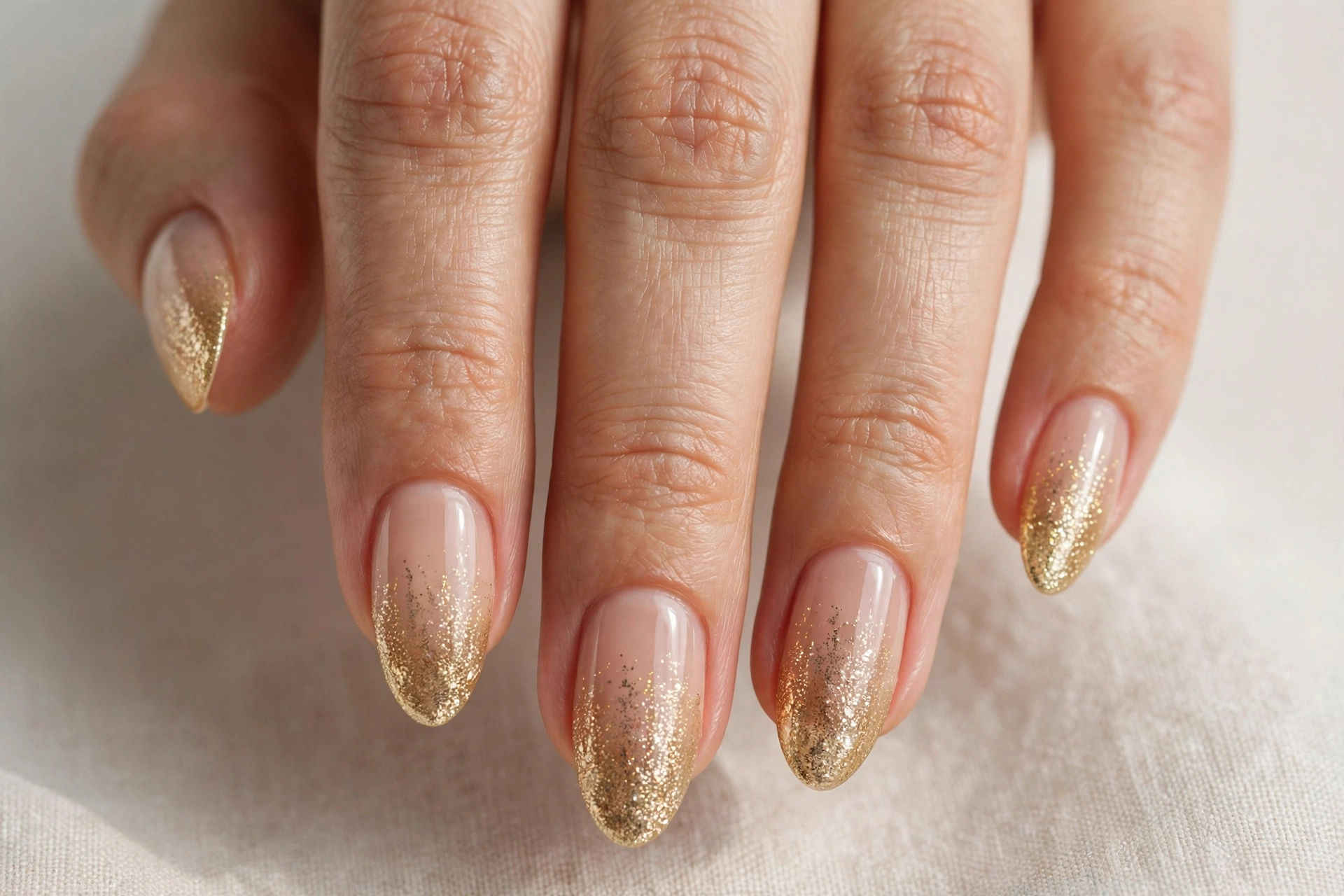 Gold glitter gradient tip press-on nails for Christmas